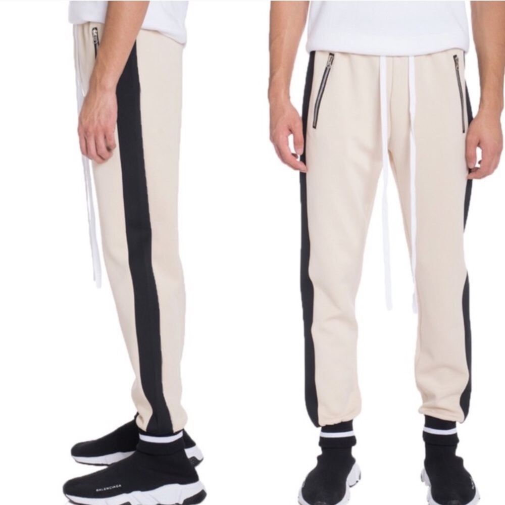 NWT! Soft Beige Drawstring Jogger w/ Black Stripe